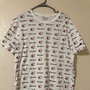 Champion White All-Over Logo Short-Sleeve T-Shirt Size L